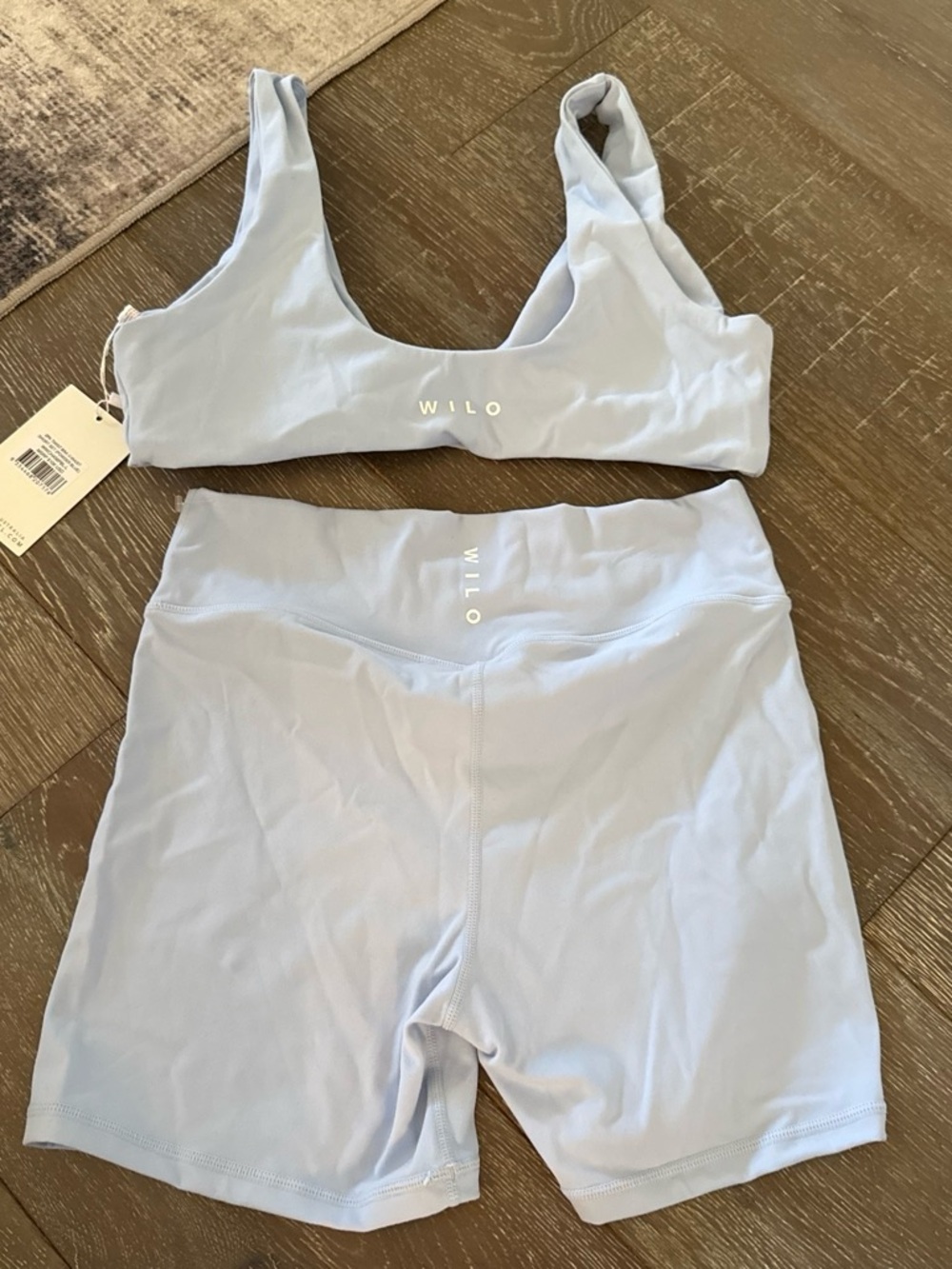 WILO Light Blue Scoop Sports Bralette with High-Rise Bike Shorts Set